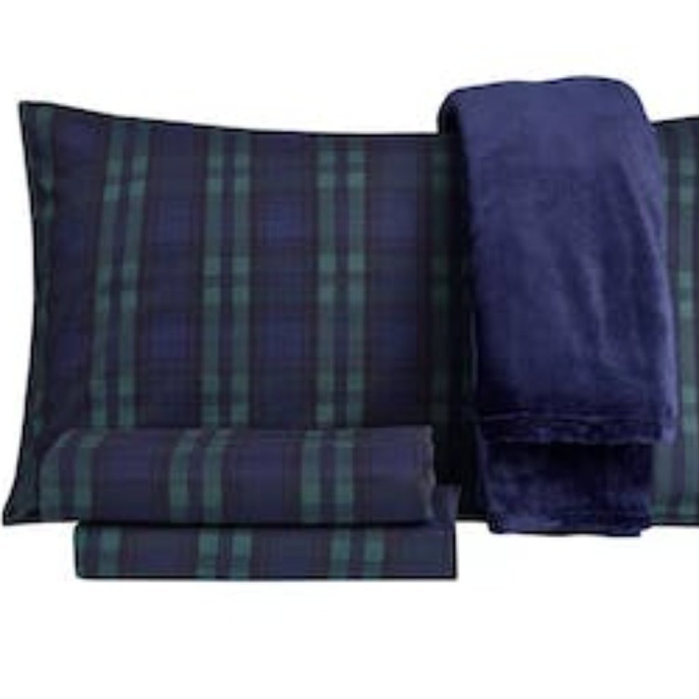 SANDERS Holiday Microfiber 5 PC Full Sheet Set With Throw Bedding